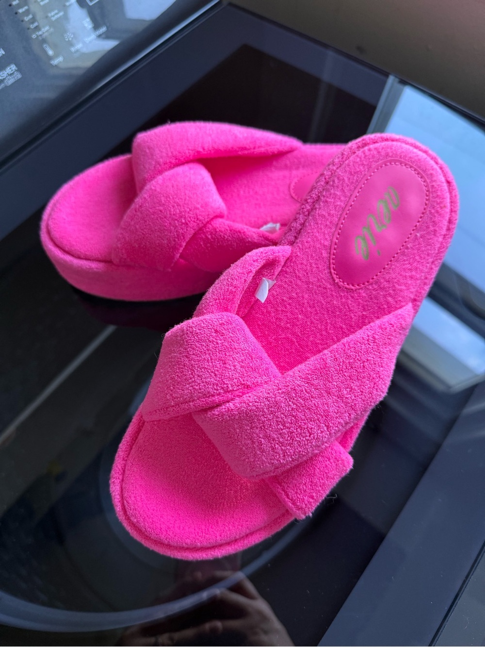 Aerie Terry Twist Platform Sandal Neon Pink